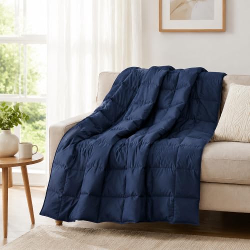 Peace nest Lightweight Down Throw Blanket 50 x 70 Soft Cozy Feather and Down Blanket for Couch Bed Travel and Outdoor Use Packable Warm Blanket for All Seasons Navy