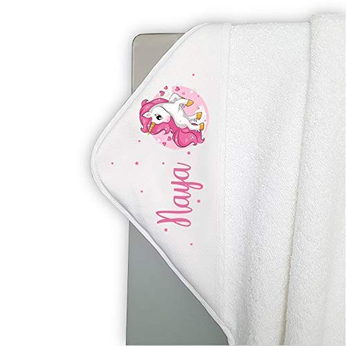 Personalised Bath Towel for Babies and Children, with Name, 100% Cotton, 80 x 80 cm (Star Unicorn) - 2