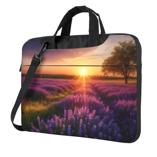 Sacoche pour ordinateur portable paysage de lavande et coucher de soleil
