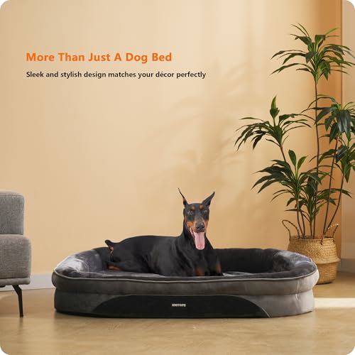 HMTOPE Orthopädisches Hundebett, Hundesofa, Vierseitiges Nackenrolle Kissen, rutschfeste Unterseite Hundekorb, Abnehmbar und Waschbar, Grosse Hunde, 122 x 90 x 19 cm, Dunkelgrau