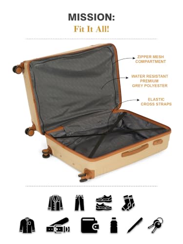 Image of Teakwood Large Size 8 Wheels Trolley Bag, Hard Cabin with Zipper Closure, Adjustable Push Button & Cross Side Strap, Number Lock System 360 Degree (Large, Beige)