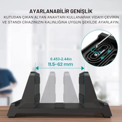 Coofbe 3 Bölmeli Metal Genişlik Ayarlamalı Masaüstü Dikey Macbook Laptop Notebook Standı Telefon Tablet Standı - Görsel 5