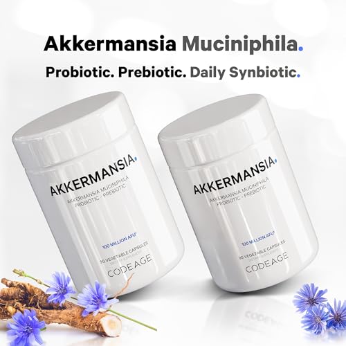 Codeage Akkermansia Muciniphila Probiotic Supplement - 3-Month Supply of Akkermansia Probiotic & Chicory Inulin - Daily Synbiotic Probiotic Chicory Root - 100 Million AFUs - Gluten-Free - 90 Capsules