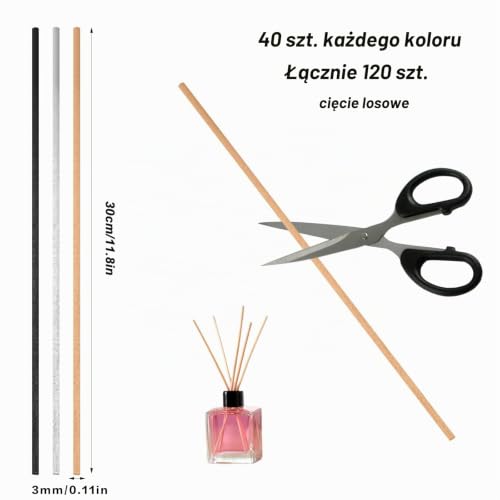 120 Dyfuzor trzcinowy, patyczki, 30 cm, trzciny do dyfuzora, czarno-biały, naturalny kolor, długie naturalne drewno, rattanowe olejki eteryczne, dyfuzory zapachowe, grube patyczki zapachowe