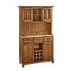 Home Styles Buffet of Buffets Cottage Oak Server with Natural Wood Top, Three Utility Drawers, Two Door Hutch, Removable Wine Rack, and Brushed Steel Hardware