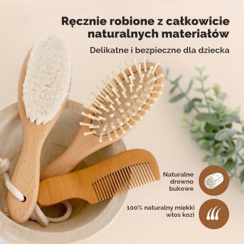 Zestaw szczotek do włosów dla niemowląt i grzebieni dla niemowląt, drewniana szczotka do włosów z miękkim kozim włosiem, zestaw pędzli do włosów i grzebieni, dla noworodków, szczotka do włosów dla