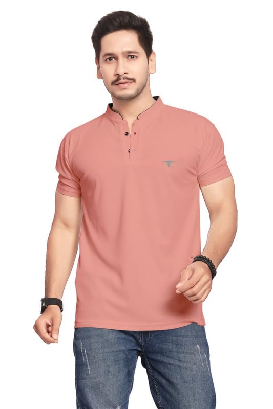 Men's Regular Fit Insignia Polo T-Shirt | Cotton Rich | Premium Pique Weave for Regular Use (Stand-Collar-Peach_PT)-picture-40