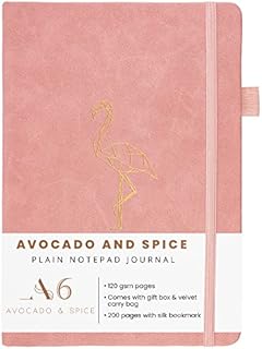 A6 Sketchbook Pretty Notebook by Avocado and Spice® - Faux Leather A6 Notebooks Aesthetic Stationary  Small Diary/Drawing Pad with Gift Box & Velvet Bag and 200 Thick Pages (Pink, Plain)