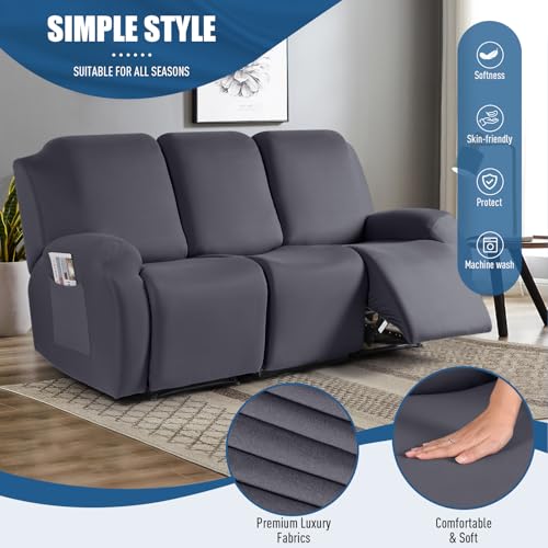 Image of TAOCOCO Recliner Sofa Slipcover, 3 Pieces Polyester Fabric Stretch Sofa Covers for 3 Seat Reclining Couch, Soft Washable Furniture Protector with Pockets (3 Seat, Dark Gray)