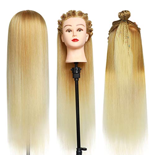 Mannequin Head with Hair,Hair Styling Training Head Mixed Real Hair Cosmetology Practice Head Doll Head For Girls with Free Clamp Ombre Blonde Color Hair