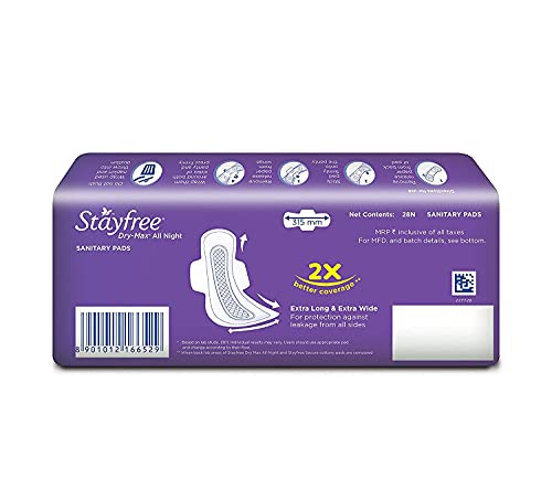 Image of Stayfree Dry Max All Night Sanitary Napkins for women, 28 Pieces