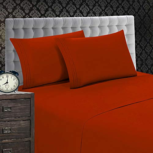 Elegant Comfort 1500 Premier - Juego de sábanas de 4 Piezas Resistente a Las Arrugas y a la decoloración, Bolsillo Profundo de hasta 45,7 cm y Colores, California King, Naranja/óxido