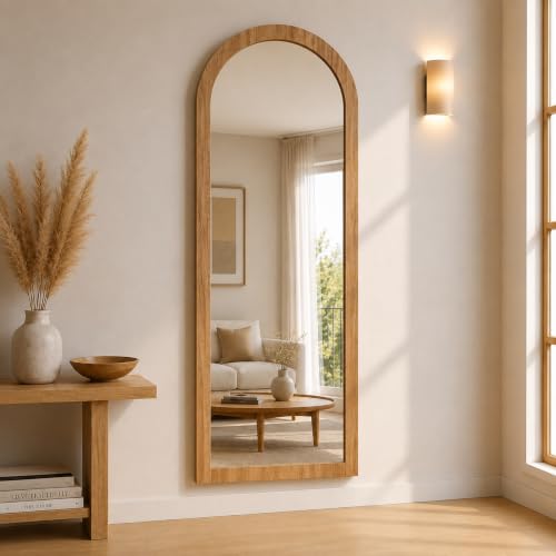Image of Creative Arts n Frames 45X150 CM Full Length Dressing Chevel Long Strong Framed HD Mirror for Bedroom Living Room Home Office (Natural Iqurel Oak Light 18x60 inch Full Length Framed Arch HD Mirror)