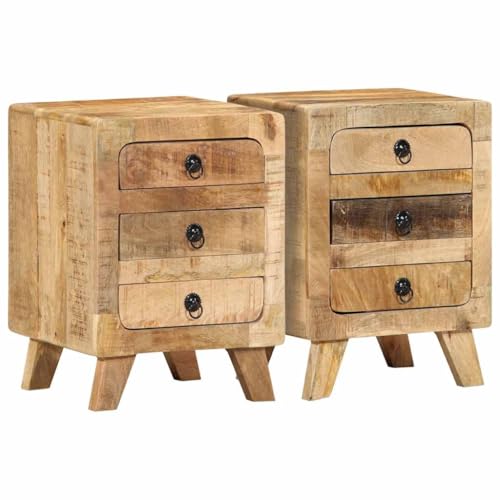 vidaXL Table de Chevet 2 pcs 37x32x50 cm Bois Massif de manguier Brut, Armoire de Chevet, Armoire de lit, Table d'appoint pour Chambre à Coucher