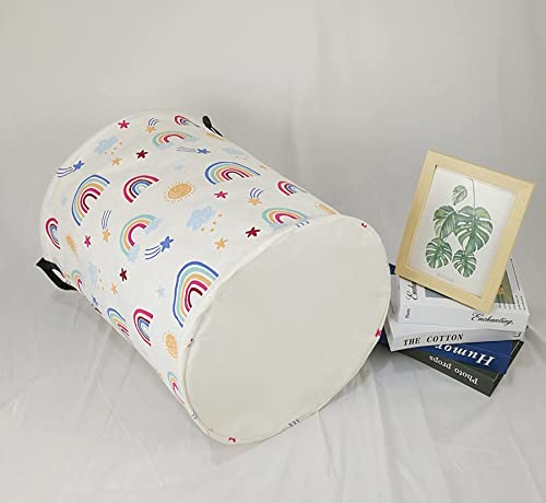 Duyiy Canvas Storage Basket With Handle Large Organizer Bins For Dirty Laundry Hamper Baby Toys Nursery Kids Clothes Gift Basket (Rainbow) #TOP3