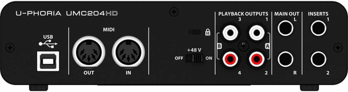 Behringer U-PHORIA UMC204HD Audiophile 2x4, 24-Bit/192 kHz USB Audio/MIDI Interface with Midas Mic Preamplifiers