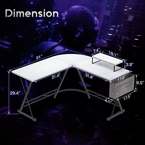 Casaottima L Shaped Gaming Desk, Home Office Desk With Round Corner, Computer Desk With Large Monitor Stand Desk Workstation #TOP2
