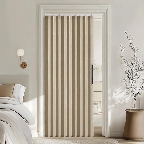 MIULEE Accordion Style Magnetic Folding Door Curtains for Doorways/Closet, Room Divider Pleated Drapes with Hooks for Interior Living Room/Bedroom/Open Closet, Khaki, W39 x L78 inches, 1 Panel