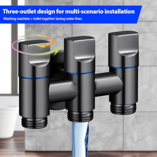 3 Wege Wasserwechsler Steuerventil, 4 Punkt Gewindeschnittstelle(1/2) Dreiwege Wassereinspritz Eckventil, Ein Einlass Und Drei Auslass Eckventil, für Waschmaschinen und Toiletten (Dunkelgrau)