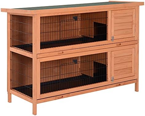 PawHut 54" Raised Compact Dual Outdoor Wooden Rabbit Hutch Small Animal Cage With Trays