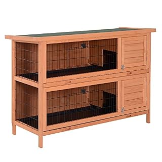 PawHut clapier double niveau 136,4 cm, pin pré-huilé