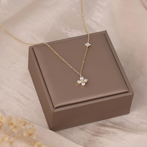 XIXINI Clover Necklace for Women,Dainty 14K Gold Plated CZ Pendant Necklace Non Tarnish Gold Necklaces for Women Trendy Clover Pendant Cute Necklaces Simple Gold Jewelry Gifts by XIXINI - Used condition - Image 5