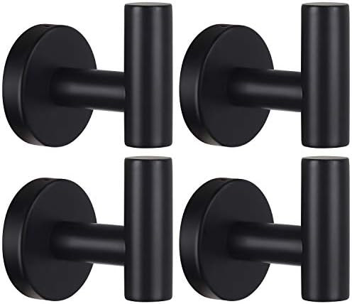 Towel Hooks Bathroom Coat Hook Robe Hook Stainless Steel Heavy Duty Door Hanger Towel Robe Clothes Cabinet Closet Sponges Wall Hook for Bathroom Bedroom Kitchen Hotel Pool 4 Packs Matte Black