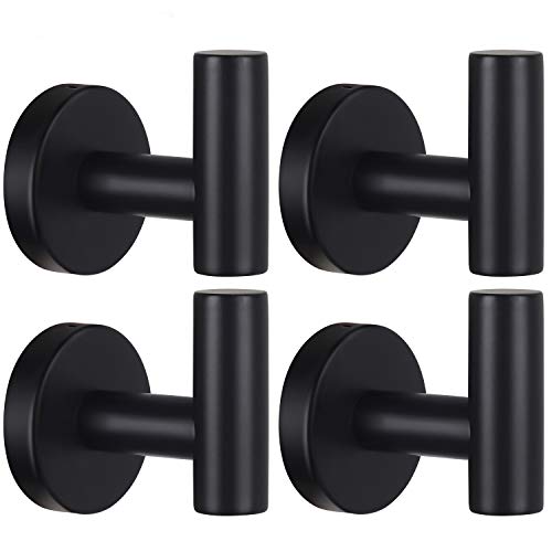 Towel Hooks Bathroom Coat Robe Wall Hook Heavy Duty Door Hanger Towel Robe Clothes Cabinet Closet Sponges Rack for Bathroom Bedroom Kitchen Hotel Pool 4 Packs Matte Black(Drilling Installation)