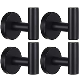 Homagic Towel Hooks Bathroom Coat Robe Wall Hook Heavy Duty Door Hanger Towel Robe Clothes Cabinet Closet Sponges Rack for Bathroom Bedroom Kitchen Hotel Pool 4 Packs Black(Drilling Installation)