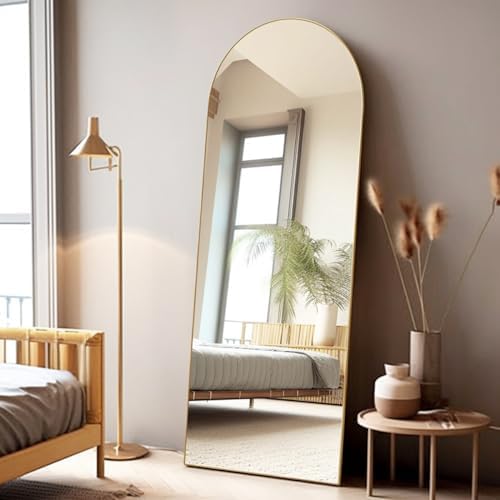 Otlsh 58x18 Inch Arched Full Length Floor Mirror - Gold Aluminum Frame, Freestanding Or Wall Mount
