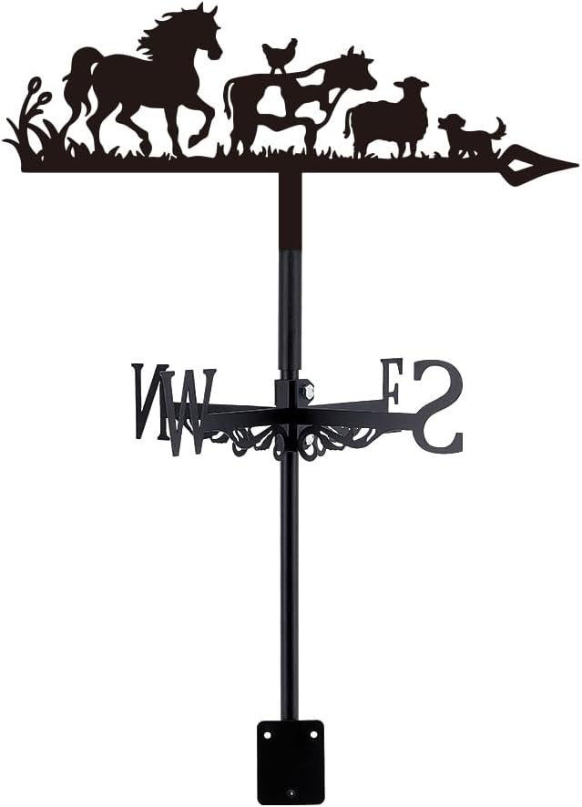 SUPERDANT Farm Animals Weather Vane for Roof Horse Metal Weathervane Cow Goat Wind Vanes for Sheds Black Wind Direction Indicator for Farmhouse Yard Farm Shed Garden Decoration