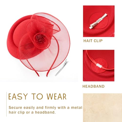 Image of DRESHOW Fascinators Hat Feather Headband Women's Fascinators Tea Party Headwear with Clip Flower Head Band for Girls & Women