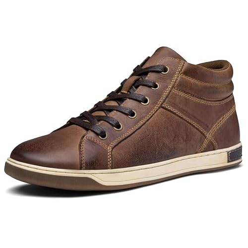 Jousen Men's High Top Sneakers Leather Casual Boots for Men 10 Amy5106a-darkbrown