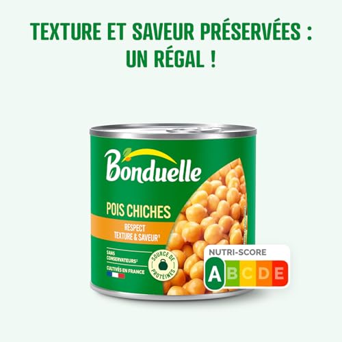 BONDUELLE - Pois Chiches Nature - Gamme Très Peu de Jus - Sans Conservateur - Nutri-Score A - Boîte de Conserve 310 g (Lot de 2)