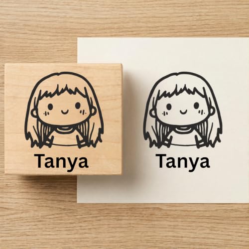 Image of Kunya Personalised Book Stamp with Your Name(3.5 cm Dia), customised for Stamping Books for Readers, Great Gift for booklovers, Kids, Teachers (Long Hair Girl)