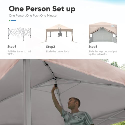 Quictent Pop Up Canopy Tent Waterproof, Easy Up Instant Gazebo Commercial Event Shelter Party Canopies with Sidewalls, Sandbags and Roller Bag (Beige, 10x10ft) - Thumbnail 2