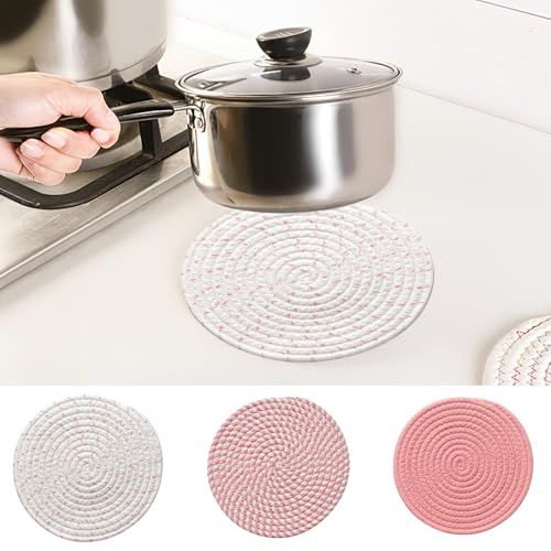3 Pack Round Placemats Woven Table Mats for Dining Table Setting Decorative Placemats (Warm Tone)