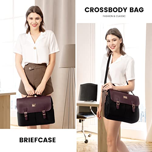 Lovevook Laptop Bag For Women, 15.6 Inch Large Capacity Computer Briefcase Case, Crossbody Messenger Shoulder Bag, Office Business Work Tote Bags Purse For Travel Gifts, Deep Plum-Black #TOP1