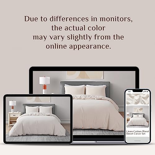 Dapu Linen Duvet Cover Queen, Washed Lightweight Bedding Set With Buttons Closures, 3 Pcs Hypoallergenic Soft Linen Cotton Blend Duvet Cover Set With 8 Corner Ties (Beige, Queen/Full) #TOP6