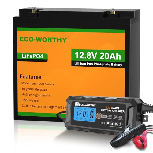 ECO-WORTHY 12V 20Ah Lithium Battery and 12V 5A Automatic Smart Battery Charger and Maintainer