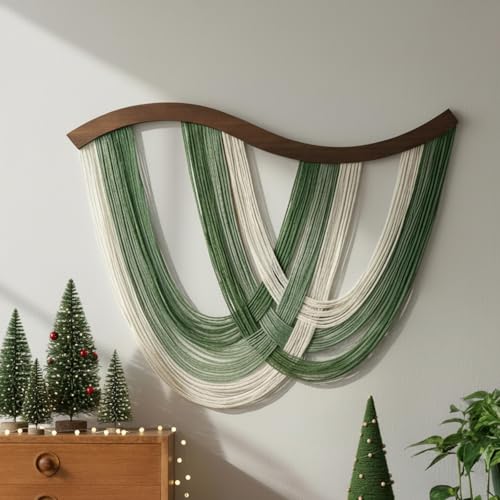 Mindsoft Green Macrame Wall Hanging Dip Dyed Yarn Wall Art Modern Boho Decor Handmade Cotton Rope Tapestry for Bedroom Living Room Nursery 31.5 x 23.6 Inch