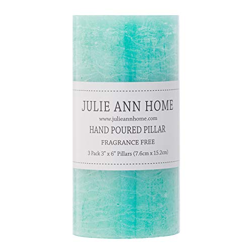 Unscented 3X6 Tall Pillar Candles – Set Of 3 Hand Poured Turquoise Wax Candles | Smokeless, Clean Burning Décor For Home, Weddings, Church, Events | Sea Breeze Blue #TOP4