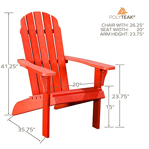 Polyteak Adirondack Chair, Premium Weather Resistant Poly Lumber, Outdoor Patio Furniture, Up To 300 Lbs, Plastic Adirondack Chairs For Porch, Deck, & Pool Side, Traditional Element Collection, Red #TOP2