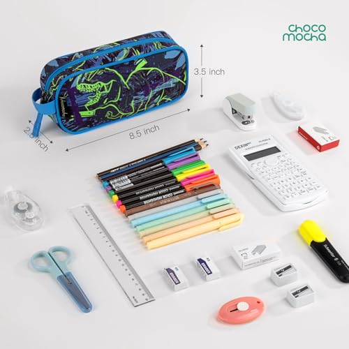 Image of Choco Mocha Kids Pencil Case for Boys, Soft Zipper Pencil Pouch for Boys, Kids Pencil Case for School Dinosaur Pencil Bag for Toddler Boy, Navy Blue