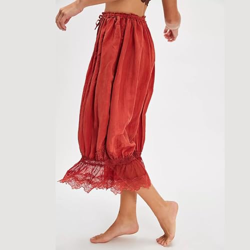 Image of KOSUSANILL Women Long Bloomer Pants Lace Trim Ruffle Pantaloons Cropped Lounge Pajama Bottoms Y2K Capri Pettipants