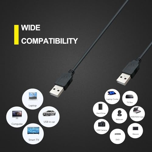 Image of 1 Meter USB A male to A male Cable High Speed USB 2.0 USB to USB Cord, for Printers, Modems, Cameras, Scanners, Laptop Cooling Pad Black
