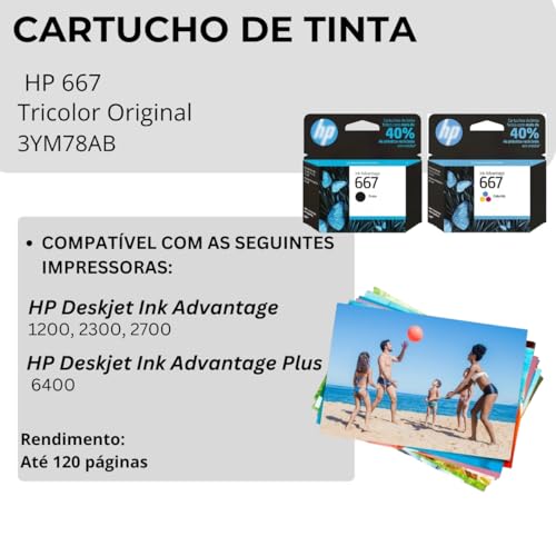 Cartucho de Tinta 667 Preto e Colorido para Impressora, Conjunto de 2