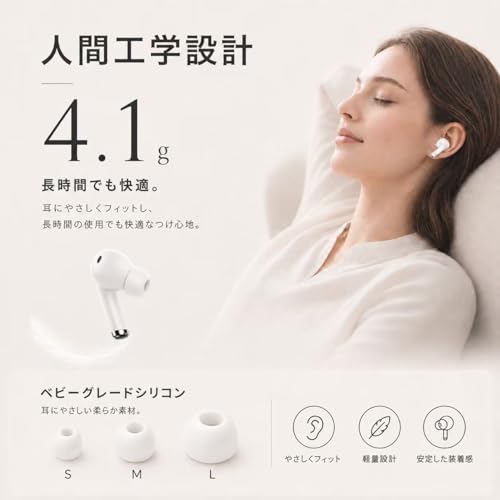ワイヤレスイヤホン Bluetoothイヤホン 6つのシリコンマイク搭載 AIスマート ENC通話 IPX7防水 最大60時間再生 2026年最新Bluetooth6.0 EDR ブルートゥースイヤホン 全音域HI-FI音質 低遅延 接続瞬時 WEB会議/運動/ゲーム/テレワーク/通学/通勤/スポーツ/音楽用 iPhone/Android対応 商品画像9