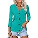 Women's V Neck 3/4 Sleeve T-Shirts Button Down Cardigans Casual Solid Tunic Tops Basic Tees Blouses Turquoise