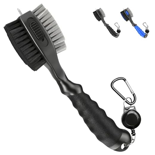 Golf Club Brush and Groove Cleaner - 2ft Retractable Zipline Carabiner, Oversized Brush Head with Retractable Spike,Comfortable Grip Golf Club Cleaner, Practical Golf Accessories (Black)
